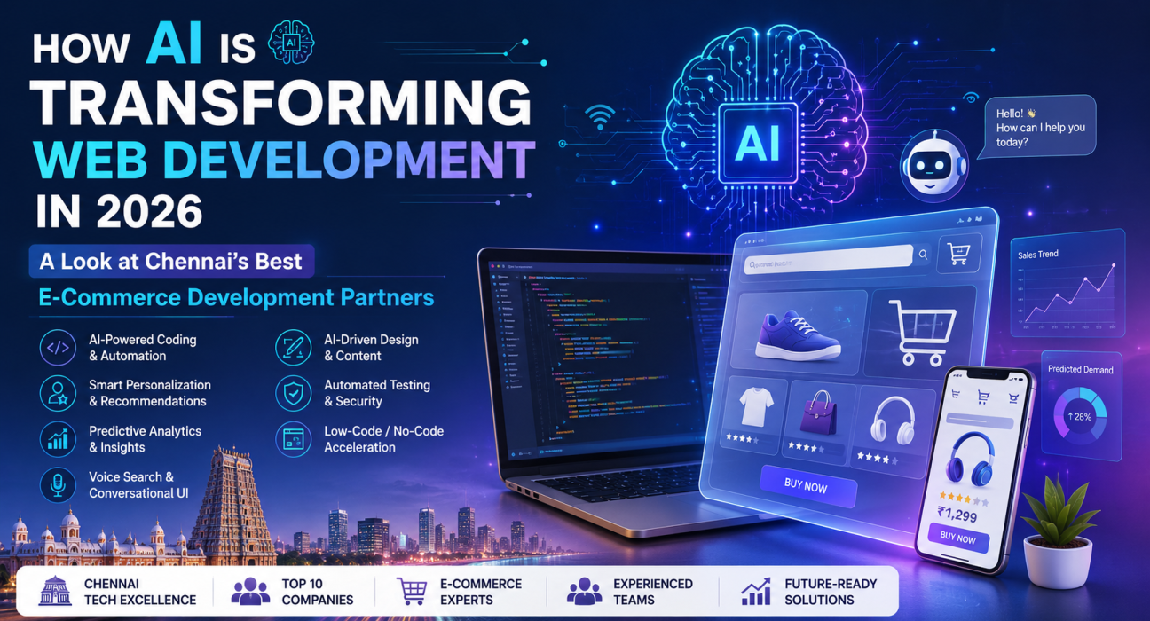 AI-powered web development in 2026 with eCommerce technology, smart personalisation, automated coding, analytics and Chennai development partners.